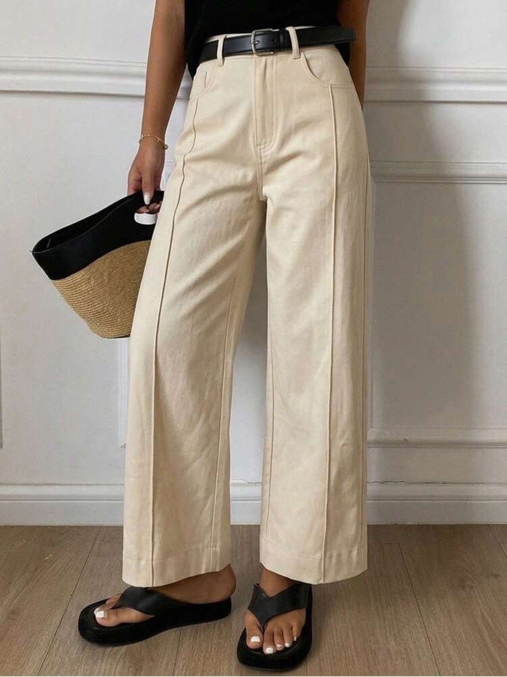 Zara Cream Wide-Leg High-Rise Trousers